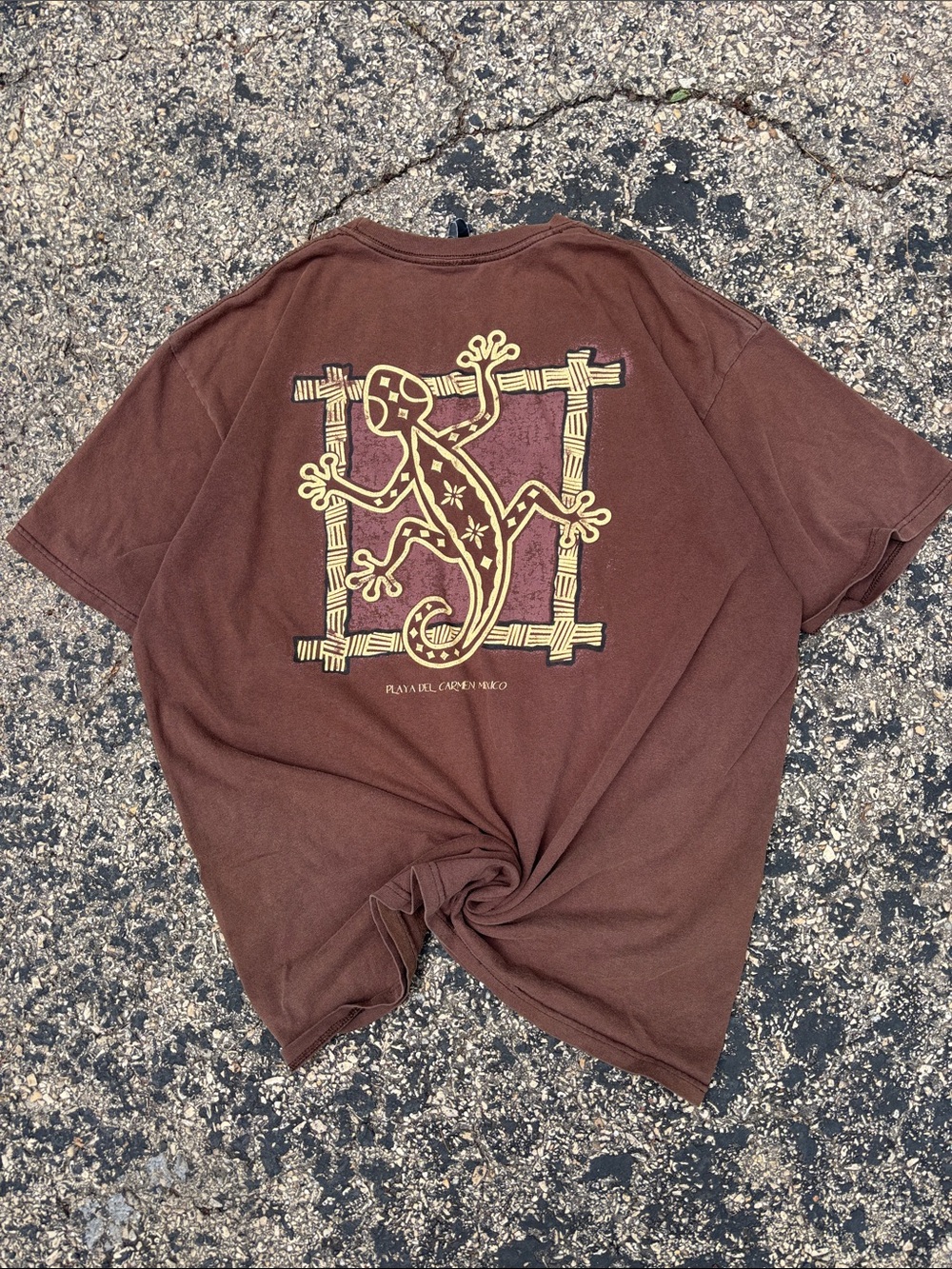 Vintage Y2K Playa Del Carmen Mexico Mens Large Cotton Gecko Souvenir Tourist Tee